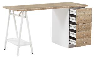Nowoczesne biurko komputerowe z szufladami białe z drewnianym blatem Heber Beliani