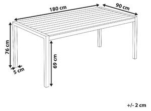 Stół ogrodowy 180 x 90 cm dla 6 osób aluminium jasne drewno ze srebrnym Vernio Beliani