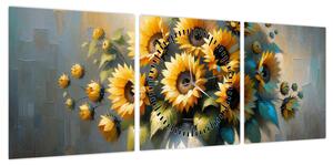 Obraz – Wazon ze słonecznikami (z zegarem) (90x30 cm)