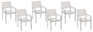 Zestaw 6 krzeseł ogrodowych aluminium sztuczne drewno sztaplowane białe Vernio Beliani
