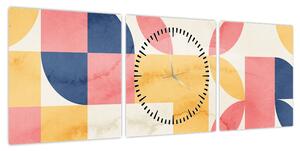 Obraz - Abstrakcja z wzorami retro (z zegarem) (90x30 cm)