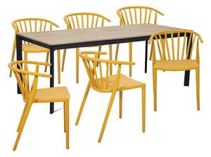 Zestaw ogrodowy dla 6 osób z żółtymi krzesłami Capri i stołem Thor, 210x90 cm
