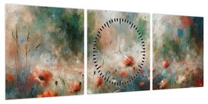 Obraz – Abstrakcja pola z makami (z zegarem) (90x30 cm)