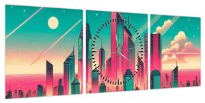 Obraz – Metropolia w stylu pop-art (z zegarem) (90x30 cm)