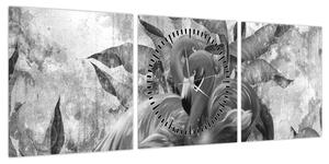 Obraz - Graffiti z flamingami (z zegarem) (90x30 cm)