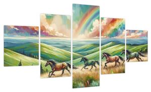 Obraz – Konie galopujące przez krajobraz (125x70 cm)