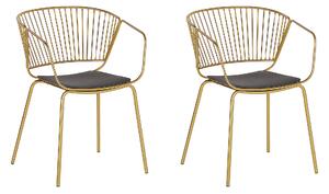 Zestaw 2 krzeseł do jadalni złoty czarna poduszka na siedzenie z ekoskóry Rigby Beliani