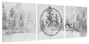 Obraz - Jeleń nad jeziorem (z zegarem) (90x30 cm)