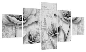Obraz - Czarno-białe kwiaty na tle (125x70 cm)
