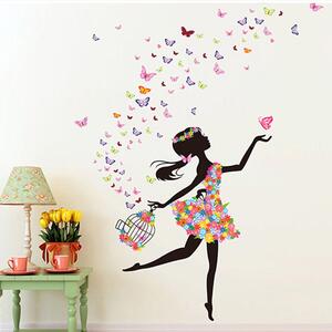 Naklejka na ścianę "Dziewczyna z motylami z klatką" 130x170 cm