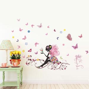 Naklejka na ścianę "Dziewczyna ze skrzydłami i motylami" 120x80 cm