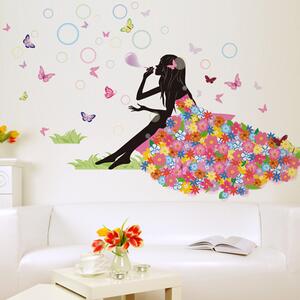 PIPPER | Naklejka na ścianę "Siedząca dziewczynka z motylami" 132x88 cm