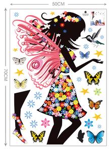 PIPPER | Naklejka na ścianę "Wróżka z motylami i kolibrem" 95x150 cm