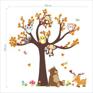 PIPPER | Samolepka na stenu "Lesný strom s opičkami" 100x100 cm