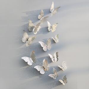 Naklejka na ścianę "Metaliczne motyle - Srebrne" 12 szt 8-12 cm