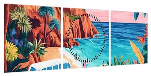 Obraz - Karawan nad oceanem (z zegarem) (90x30 cm)