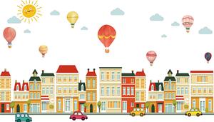 PIPPER | Naklejka na ścianę "Miasto z balonami" 110x70 cm
