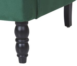 Klasyczny fotel uszak welurowy z podnóżkiem wygodny ciemnozielony Sandset Beliani