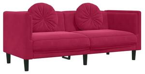 Sofa z poduszkami, 2-osobowa, czerwone wino, aksamitna