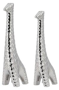 Zestaw 2 dekoracyjnych figurek statuetek w kształcie żyrafy srebrna ceramika Kestelli Beliani