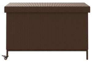 Skrzynia ogrodowa z kółkami, brązowa, 110x55x73 cm, polirattan