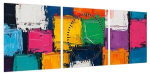 Obraz - Obraz z kolorowymi kwadratami (z zegarem) (90x30 cm)