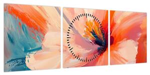 Obraz - Malowany kwiat (z zegarem) (90x30 cm)