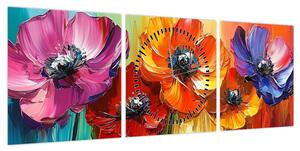 Obraz - Pięć kolorowych kwiatów (z zegarem) (90x30 cm)