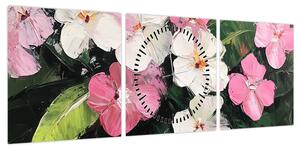Obraz - Różowe i białe kwiaty (z zegarem) (90x30 cm)