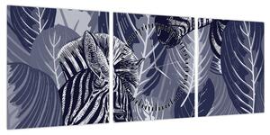 Obraz - Niebieskie zebry (z zegarem) (90x30 cm)