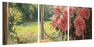 Obraz - Kot na oknie (z zegarem) (90x30 cm)