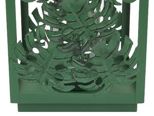 Dekoracyjny lampion świecznik 25 cm metalowy w liście zielony Unimak Beliani