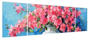 Obraz - Wazon z różowymi kwiatami (170x50 cm)