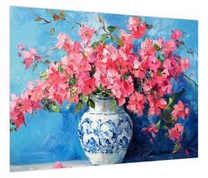 Obraz - Wazon z różowymi kwiatami (70x50 cm)