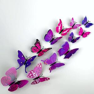 Naklejka na ścianę "Realistyczne plastikowe motyle 3D - fioletowe" 12szt 5-12 cm
