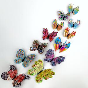 Naklejka na ścianę "Realistyczne plastikowe motyle 3D z podwójnymi skrzydłami - kolorowe" 12szt 6-12 cm
