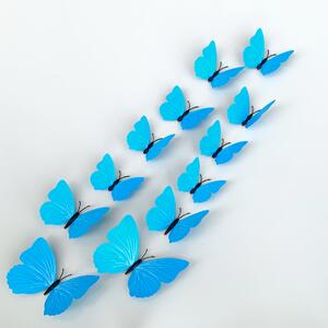 Naklejka na ścianę "Plastikowe motyle 3D - niebieske" 12szt 6-12 cm