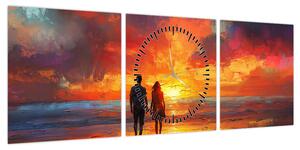 Obraz - Spacer po plaży (z zegarem) (90x30 cm)