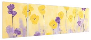 Obraz - Fioletowe i żółte kwiatuszki (170x50 cm)