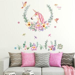 PIPPER | Naklejka na ścianę "Jednorożec z kwiatami" 110x110cm