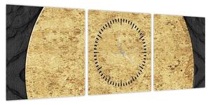 Obraz - Złota struktura N⁰2 (z zegarem) (90x30 cm)