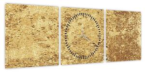 Obraz - Złota struktura N⁰3 (z zegarem) (90x30 cm)