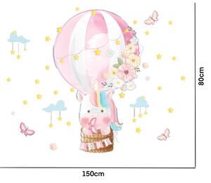 PIPPER | Naklejka na ścianę "Balon na ogrzane powietrze z jednorożcem" 150x80cm