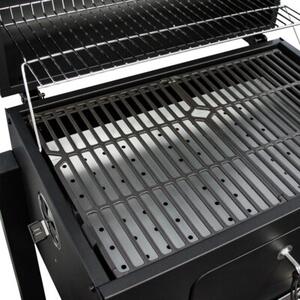 Grill węglowy z żeliwnym rusztem i drewnianą półką 113,5x50x107 cm ogrodowy XXL z pokrywą