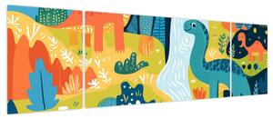 Obraz - Wesołe dinozaury (170x50 cm)