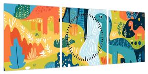 Obraz - Wesołe dinozaury (z zegarem) (90x30 cm)