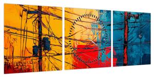 Obraz - Abstrakcyjne linie elektryczne (z zegarem) (90x30 cm)