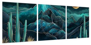 Obraz - Turkusowa noc (z zegarem) (90x30 cm)