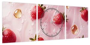 Obraz - Truskawki w bąbelkach (z zegarem) (90x30 cm)