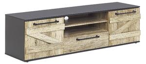 Szafka RTV jasne drewno z czarnym miejsce na kable szafki szuflada 150 cm Salter Beliani
